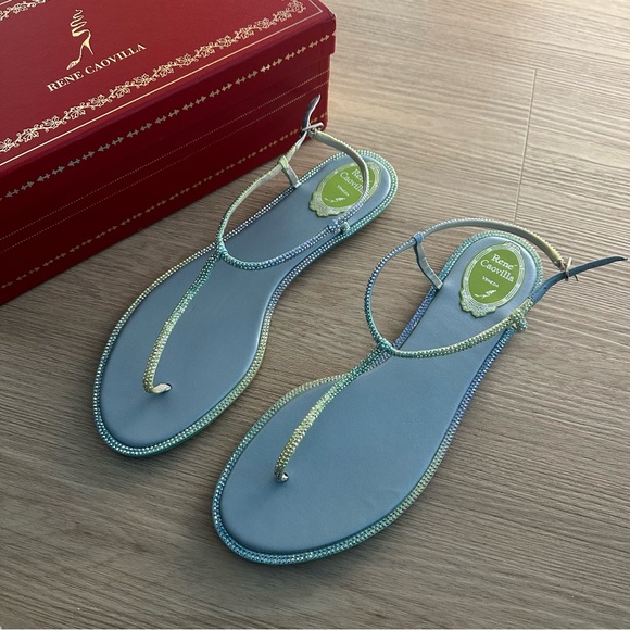 Rene Caovilla Blue Green Gradient Swarovski Crystal Thong Sandals - Picture 7 of 11